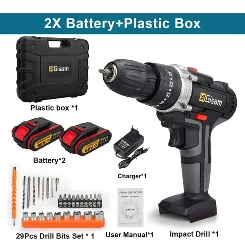28+3 Torque Cordless Screwdriver Drill 3 in 1 Mini Electric Impact Drill Screwdriver Woodworking DIY Power Tool Lithium Battery