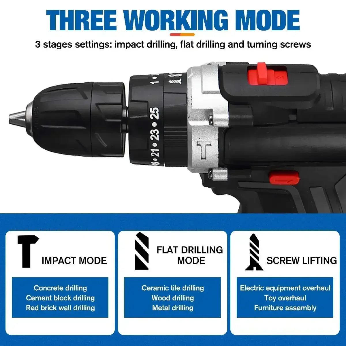 28+3 Torque Cordless Screwdriver Drill 3 in 1 Mini Electric Impact Drill Screwdriver Woodworking DIY Power Tool Lithium Battery