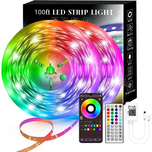 100FT Smart LED Strip Lights RGB Sync to Music with 40 Key Remote Controller LED Lights for Bedroom,Christmas Lights Decration (