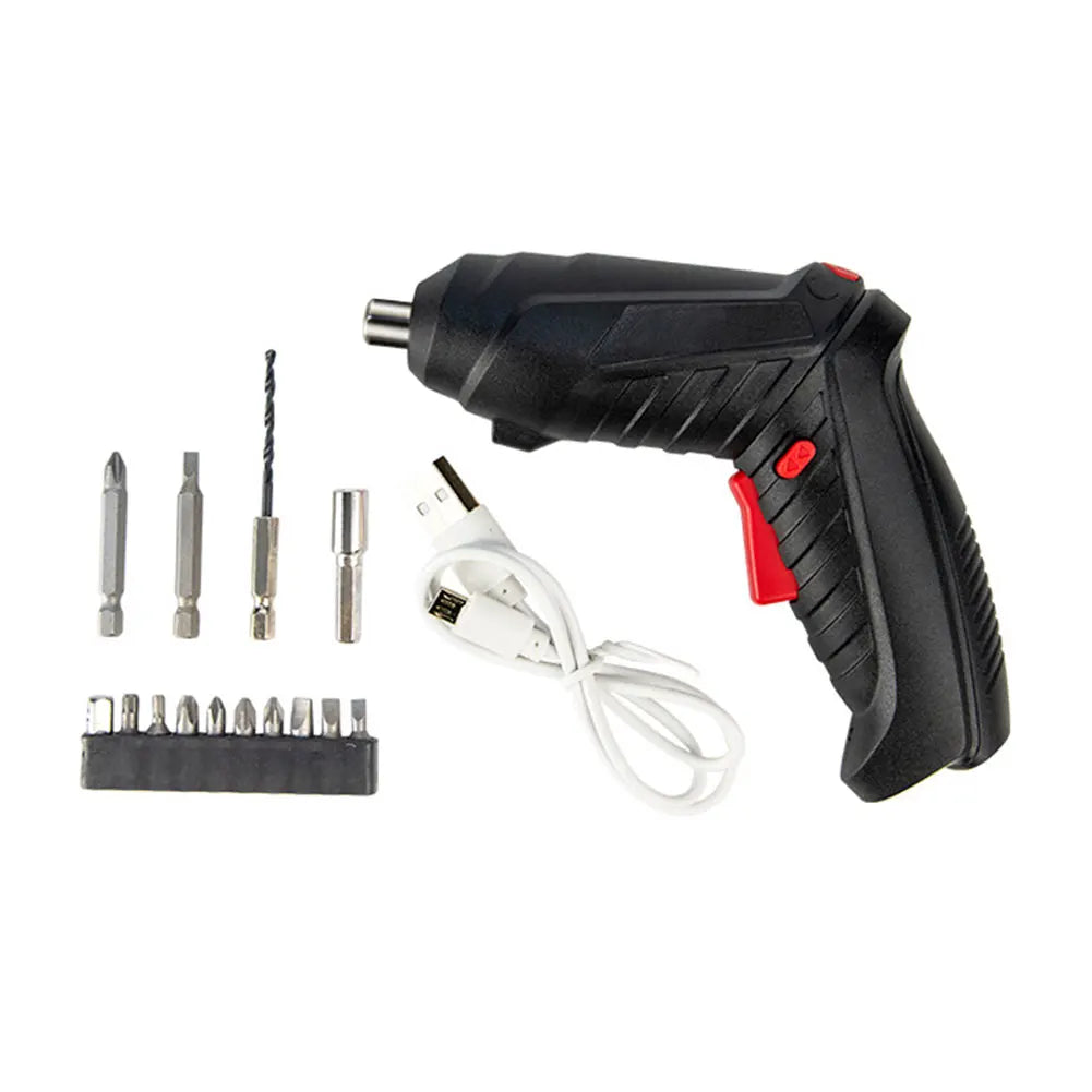 Compact 3.6V Cordless Electric Screwdriver Set with LED Light and Rotating Handle for Home Use and Easy Storage