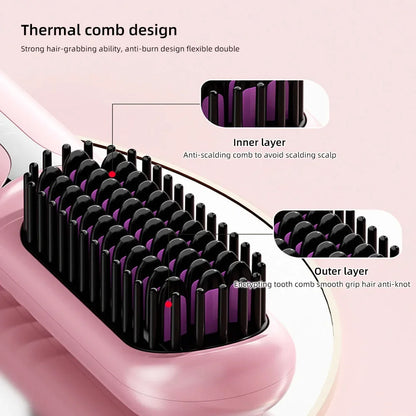 Wet Dry Hair Straightener Portable Hair Comb Cordless Hair Straightener Brush with Fast Heating Negative Ions for Fluffy Curly
