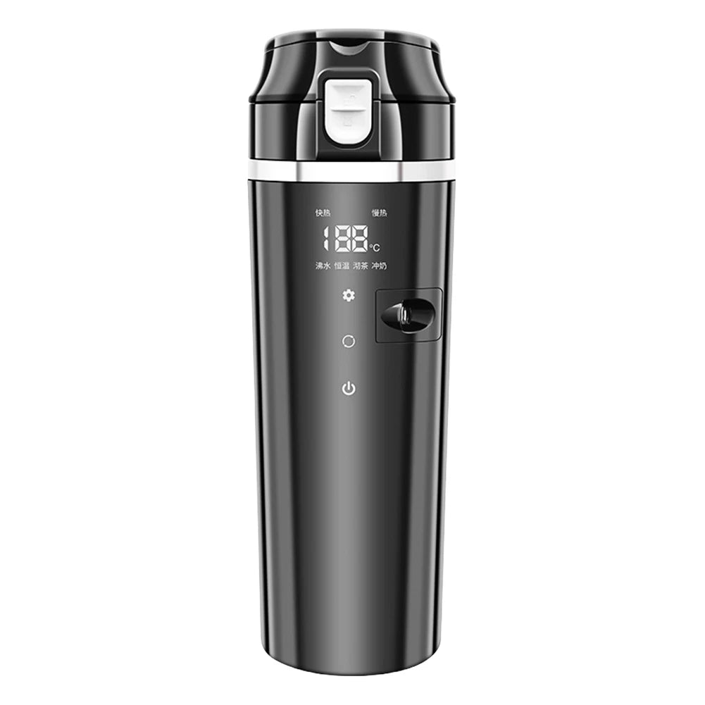 12V/24V Car Heating Cup Digital LCD Display Travel Coffee Mug Warmer Smart Temperature Control Thermos Cup Stainless Steel 500ML
