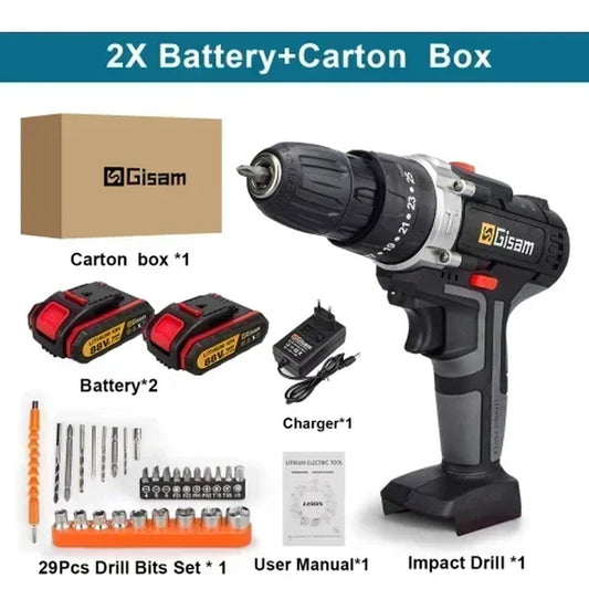 28+3 Torque Cordless Screwdriver Drill 3 in 1 Mini Electric Impact Drill Screwdriver Woodworking DIY Power Tool Lithium Battery