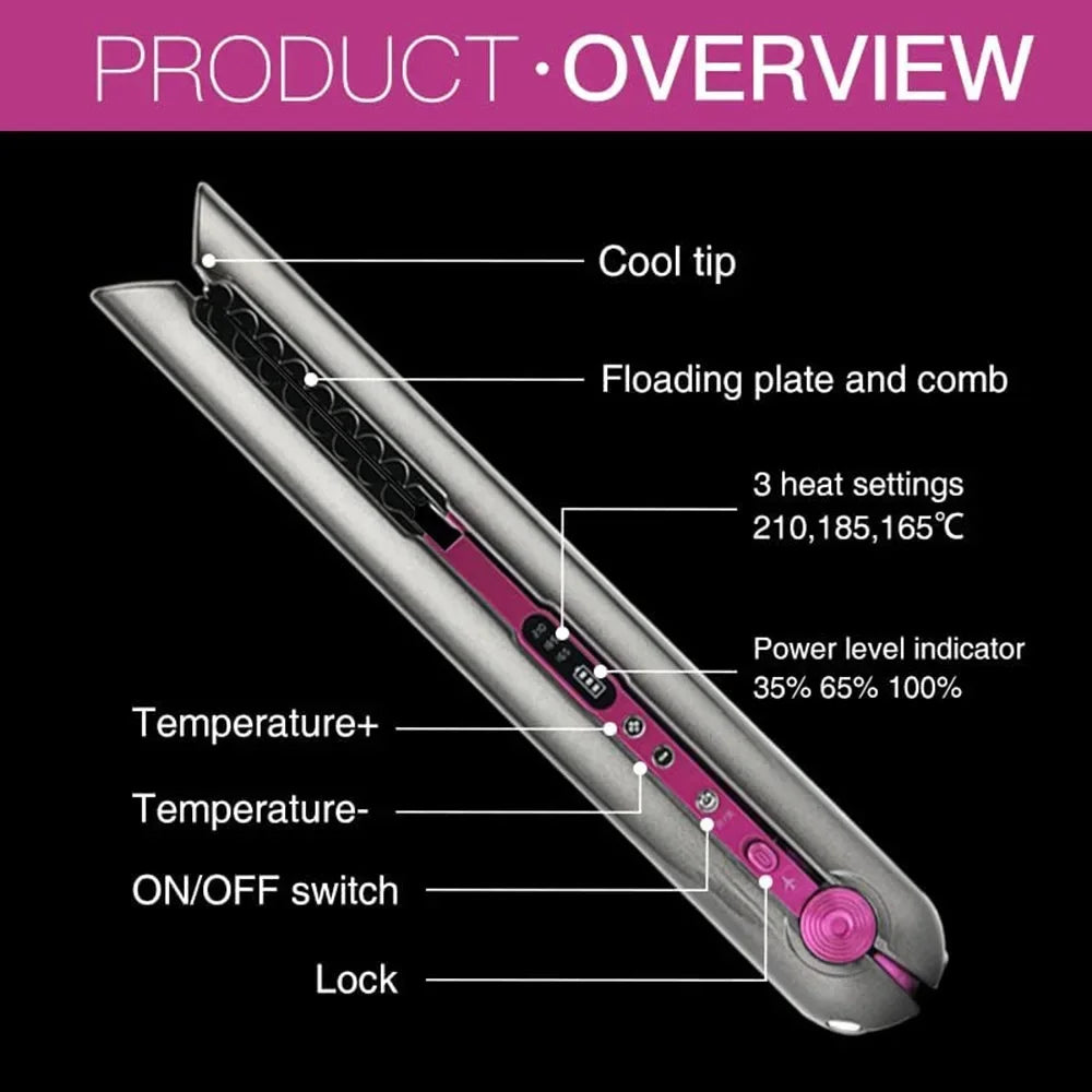Portable Hair Straightener with Charging Base Wireless Straightening Iron Floading Plate and Comb PTC Hair Straightening Device
