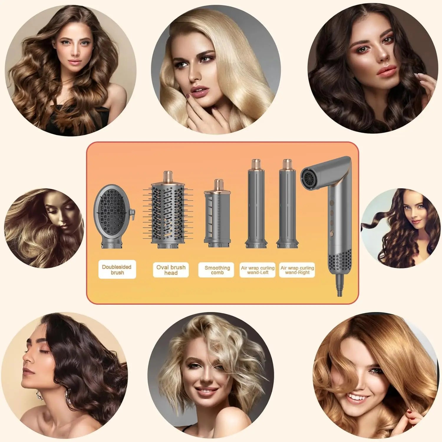 5 IN1 Hair Dryer Curling Iron Straightener Hair Brush Electric Hairdryer Folding Styling Comb Negative Ion Home Hot Air Comb Set