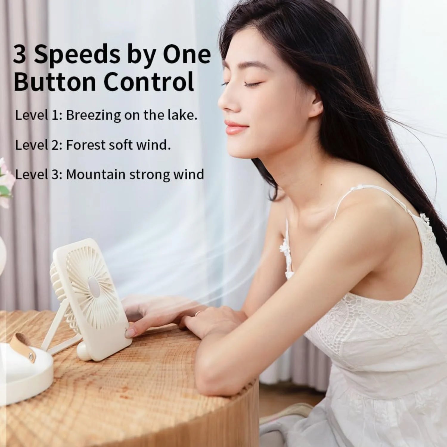 Desk Fan Small Portable USB Battery Rechargeable, Speeds 2000Mah Rechargeable Travel Fan with Max 24H Quiet Working, 180° Fold