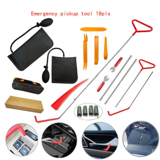 18PCS Car Door Tool Kit Inflatable Air Pump Auto Window Door Open Fixing Gripper Tools Long Reach Kits with Carrying Bag