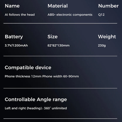 360° Rotation Auto Tracking Phone Holder Follow-Up Gimbal Stabilizer No App Gesture Control Built-In Fill Light for Tiktok Vlog
