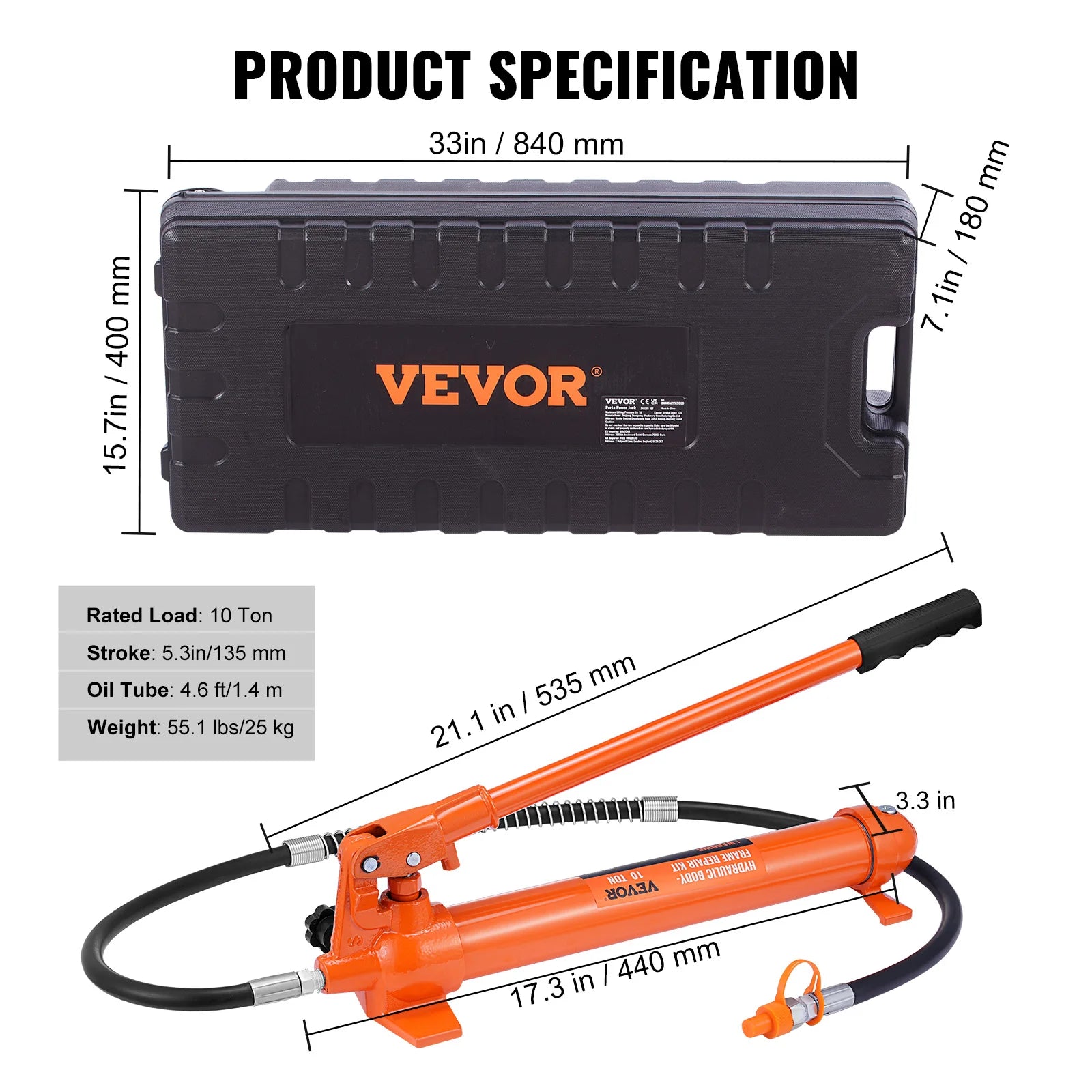 Succebuy 4/10/12/20 Ton Power Hydraulic Cylinder Jack Autobody Frame Repair Tool Kit Automotive Truck Lifting Heavy Equipment