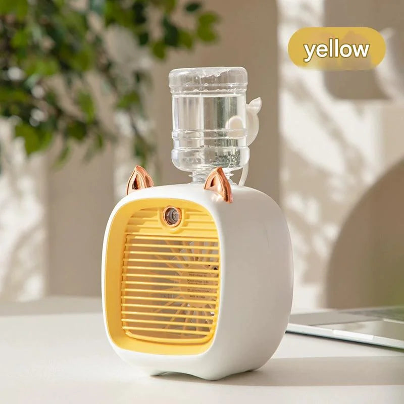 3-Speed USB Mini Fan with Rechargeable Battery, Adjustable Mist, Quiet Cooling, Portable Desk Fan, Personal Air Cooler, Humidifi