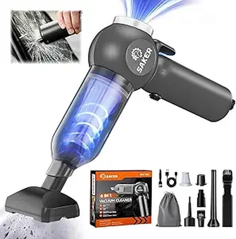 6 in 1 Car Vacuum Cleaner, 20000PA Handheld Vacuum Cordless Rechargeable 7800Mah with Type-C Reverse Charging, Window Breaker A
