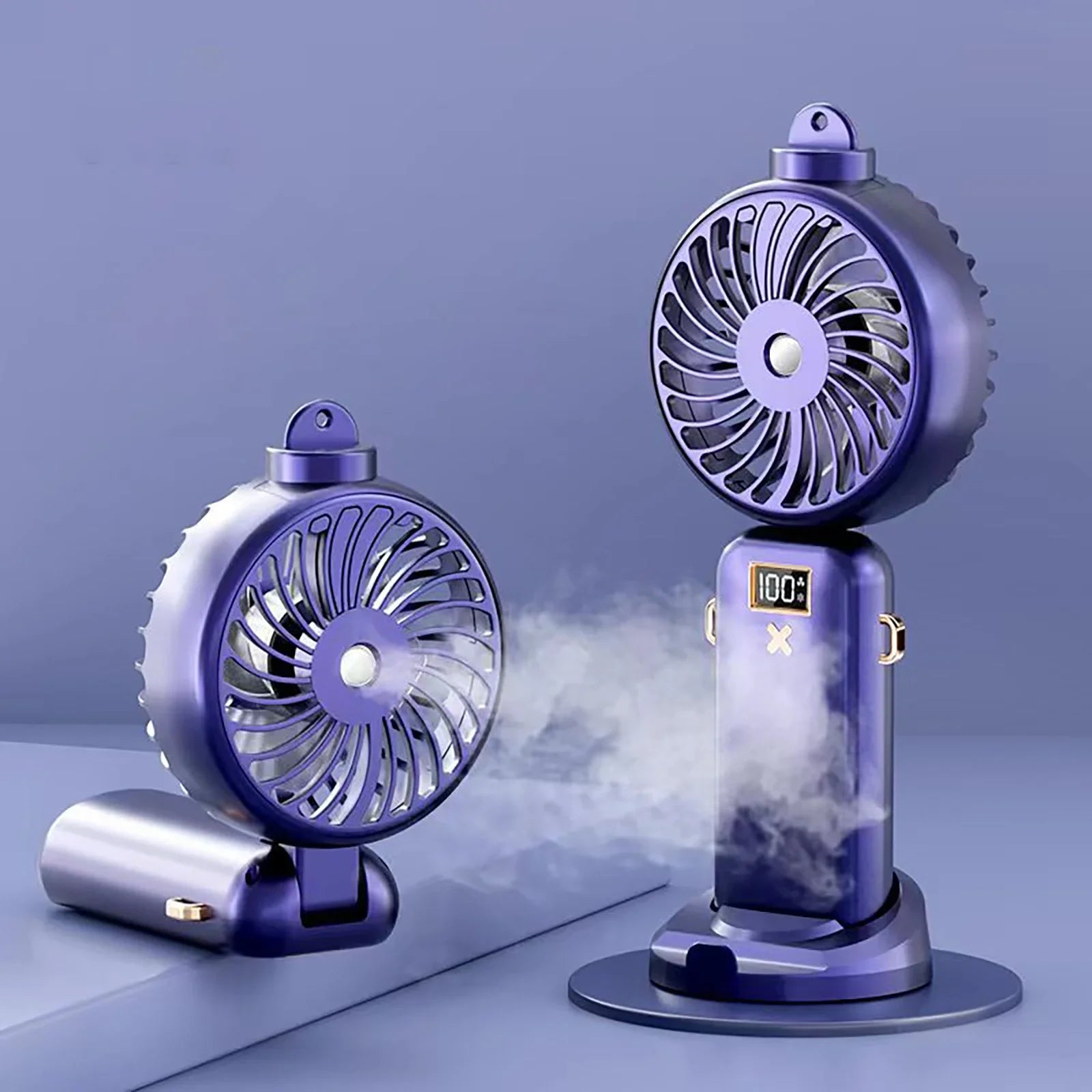 Folding Air Cooling Fan Spray Function 5W 5000Mah Smart Table Fan USB Charging Detachable Lanyard 5-Speed Mute for Summer Travel