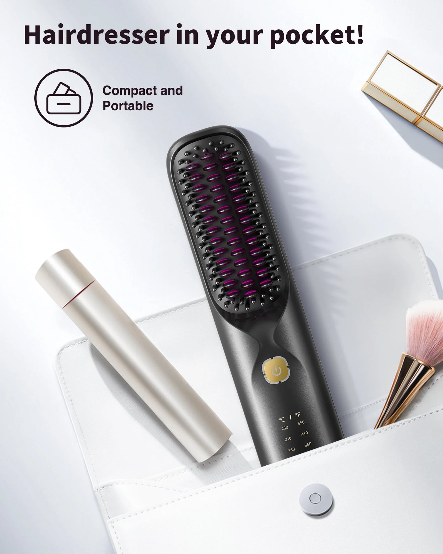 Cordless Hair Straightener Brush 450°F Adjustable Temp 30S Fast Heating 10000Mah Wireless Straightening Comb for Adult Kids