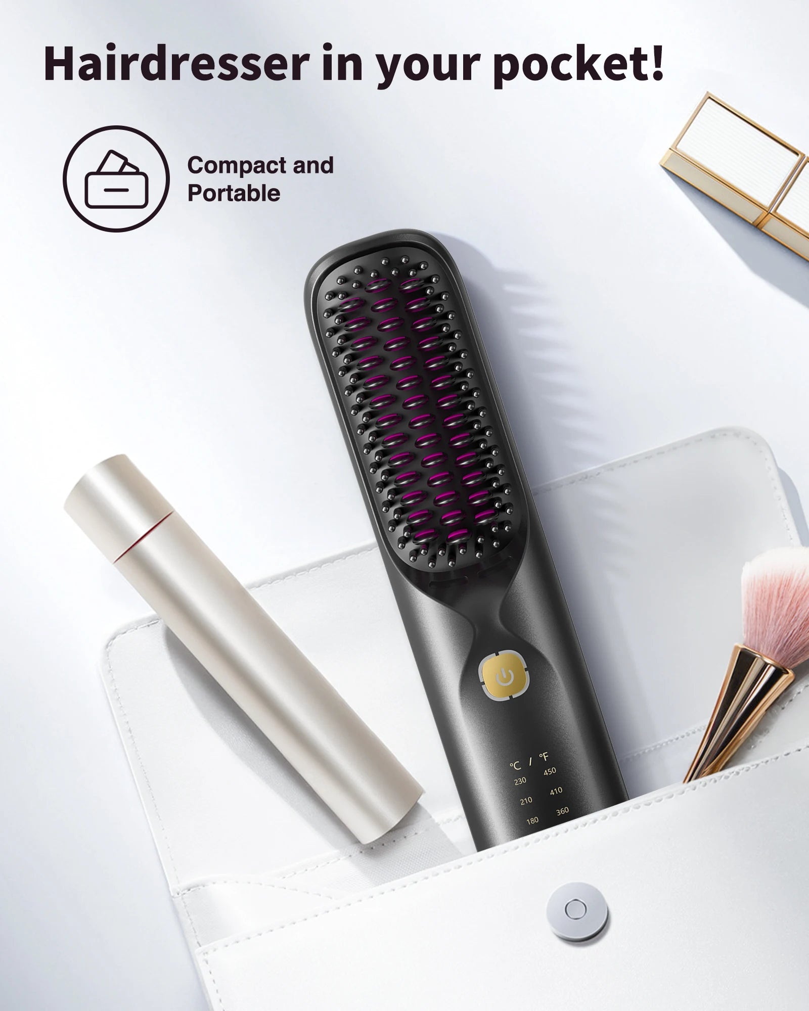 Cordless Hair Straightener Brush 450°F Adjustable Temp 30S Fast Heating 10000Mah Wireless Straightening Comb for Adult Kids
