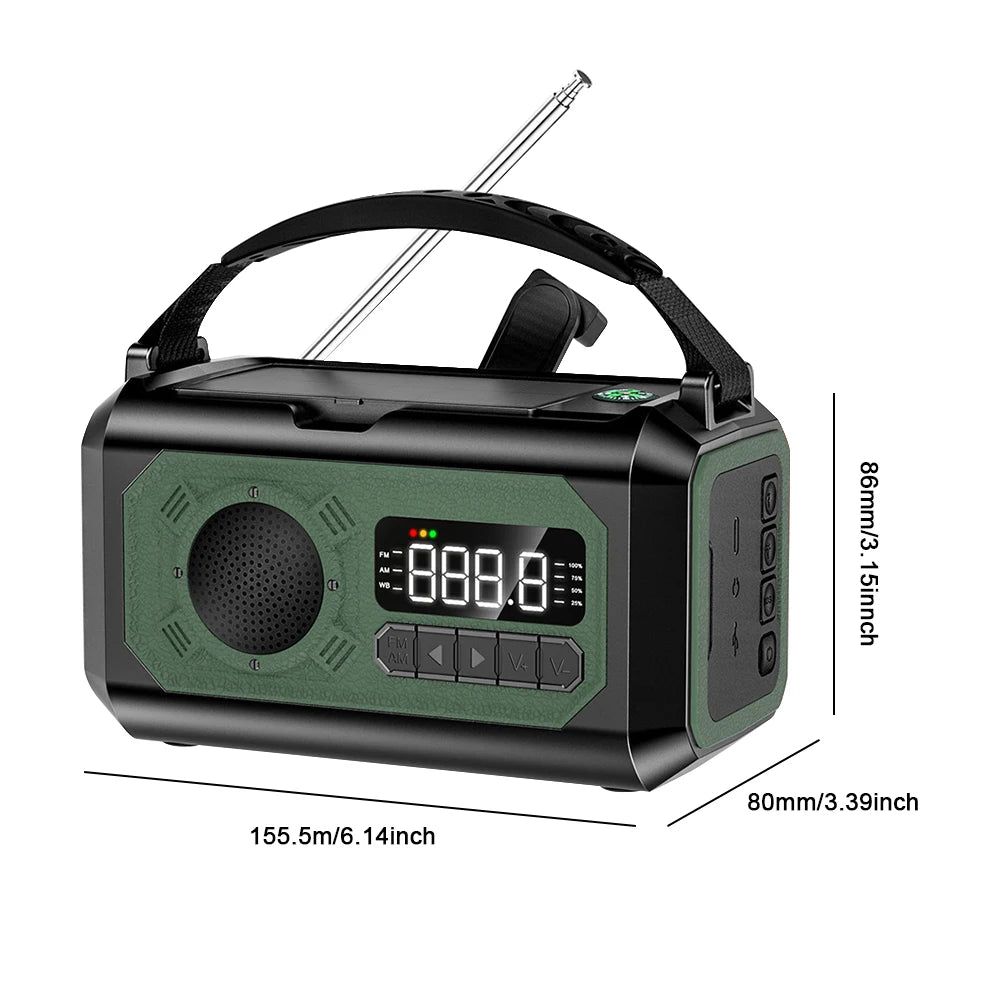 Emergency Weather Radio FM AM Hand Crank Solar Radio 2000/12000Mah Power Bank SOS Alarm with LED Flashlight for Camping Hiking