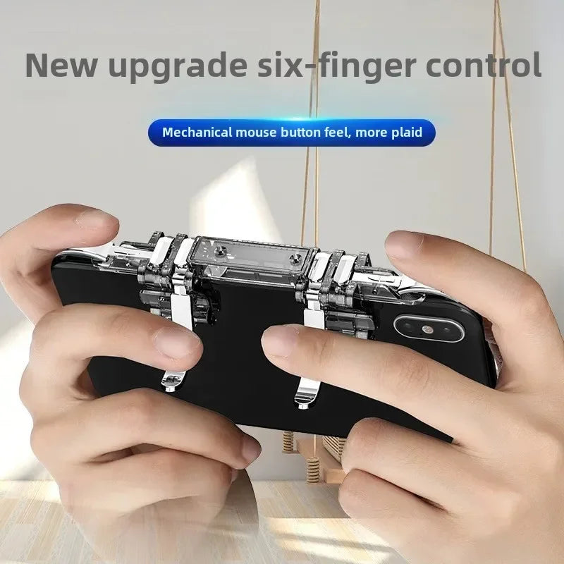 6 Fingers Cell Phone Gamepad Joystick Controller Z06 for PUBG Aim Shooting ABS Key Button Game Trigger for IOS Android Universal
