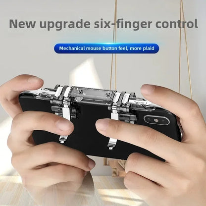 6 Fingers Cell Phone Gamepad Joystick Controller Z06 for PUBG Aim Shooting ABS Key Button Game Trigger for IOS Android Universal
