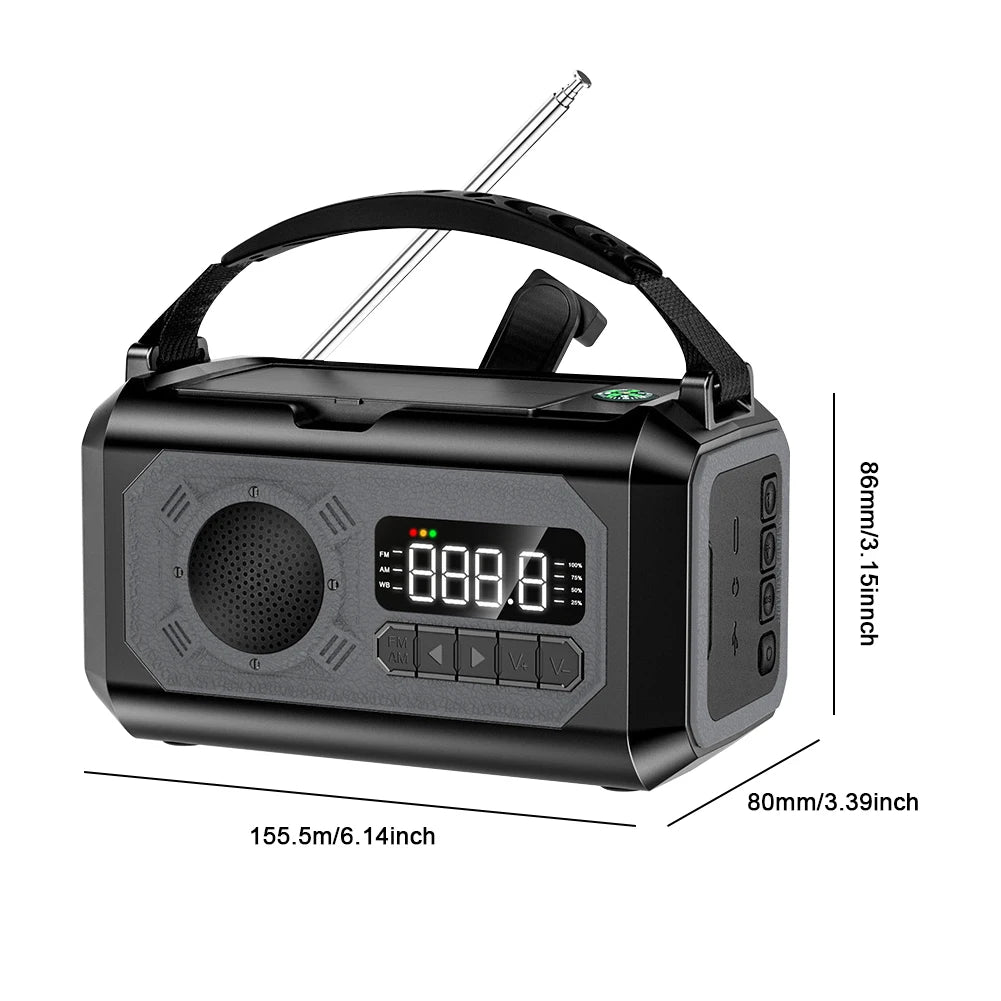 Emergency Weather Radio FM AM Hand Crank Solar Radio 2000/12000Mah Power Bank SOS Alarm with LED Flashlight for Camping Hiking