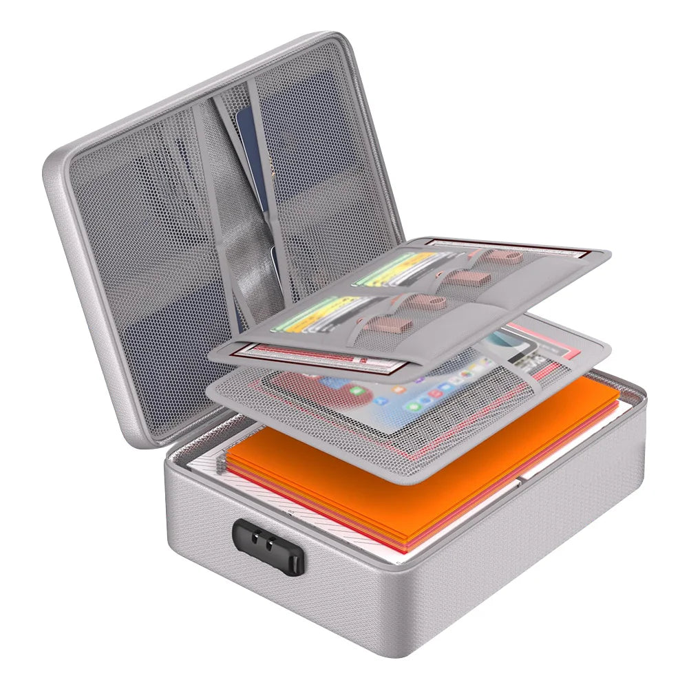 Fireproof Document Organizer with Lock Safe Storage Box Waterproof File Box for Important Documents Files and More