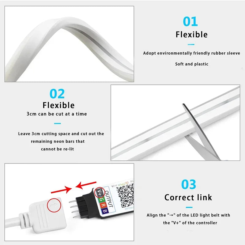 USB RGB Neon LED Strip 1M 2M 3M 5M Wifi 5V RGB Strip Work with Tuya App/Smart Life/Alexa for Game Home Neon Decor Lighting Spe