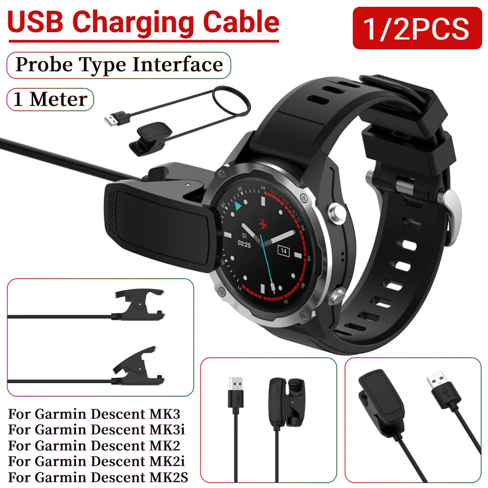 1/2PCS USB Charging Cable Line 1M Charger Dock Station Clip Cradle Smartwatch Charger Cord for Garmin Descent MK3 Mk3I