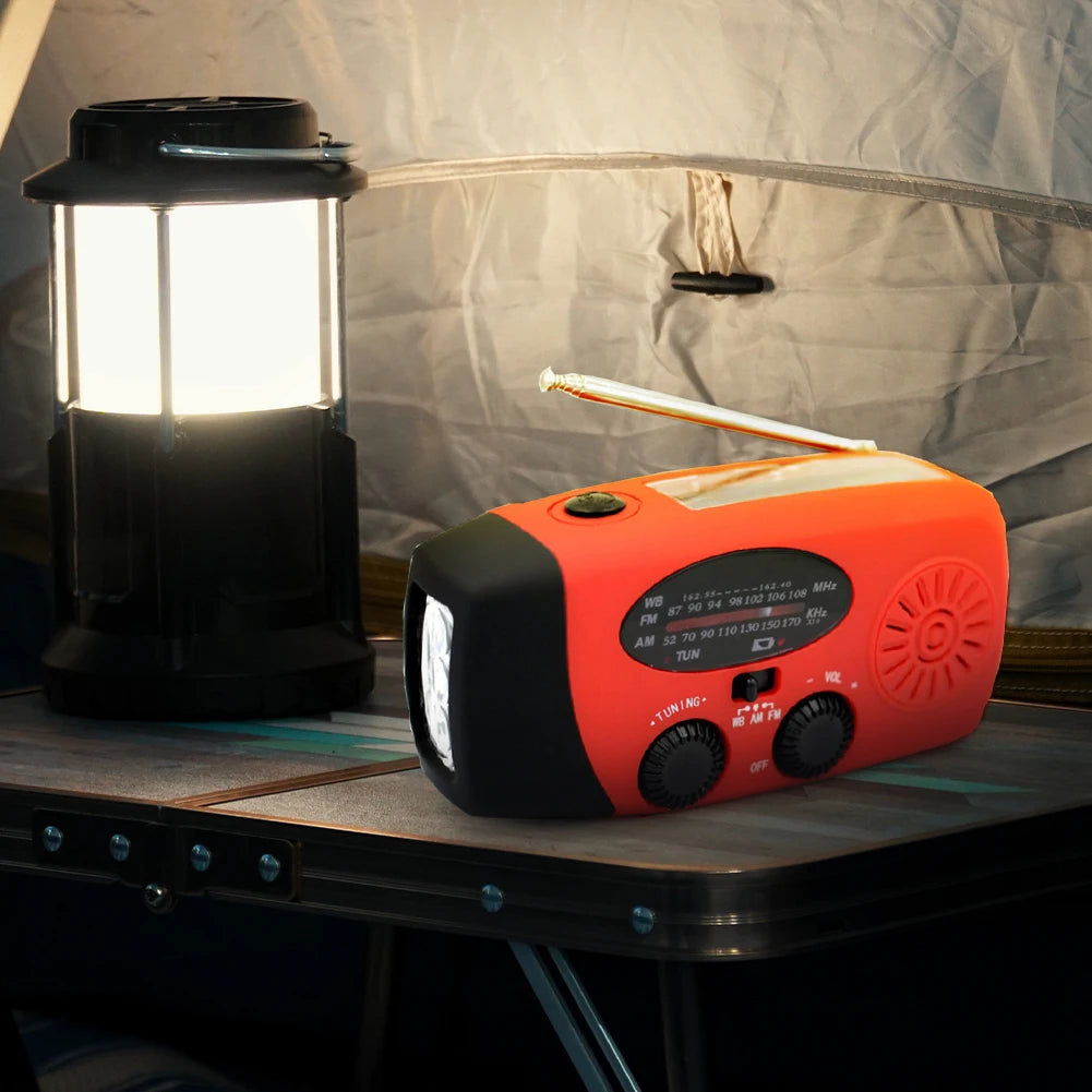 Emergency Weather Radio FM AM Hand Crank Solar Radio 2000/12000Mah Power Bank SOS Alarm with LED Flashlight for Camping Hiking