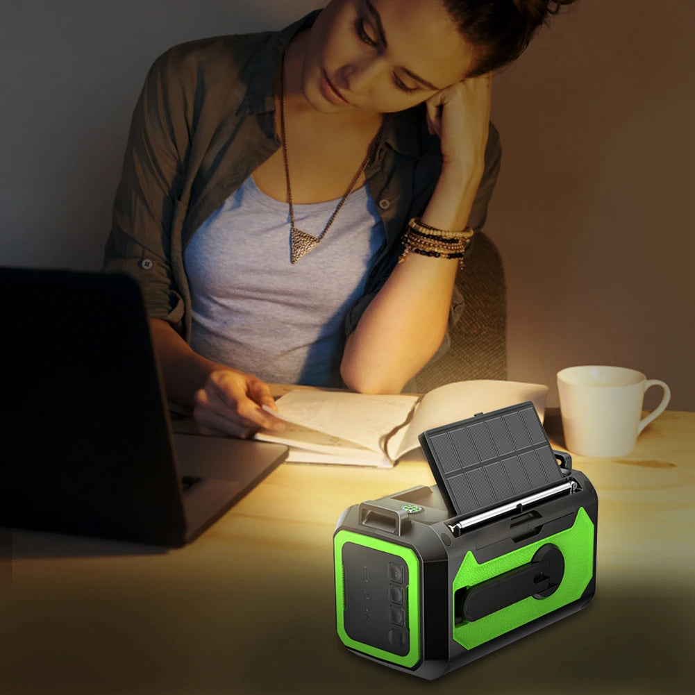 Emergency Weather Radio FM AM Hand Crank Solar Radio 2000/12000Mah Power Bank SOS Alarm with LED Flashlight for Camping Hiking