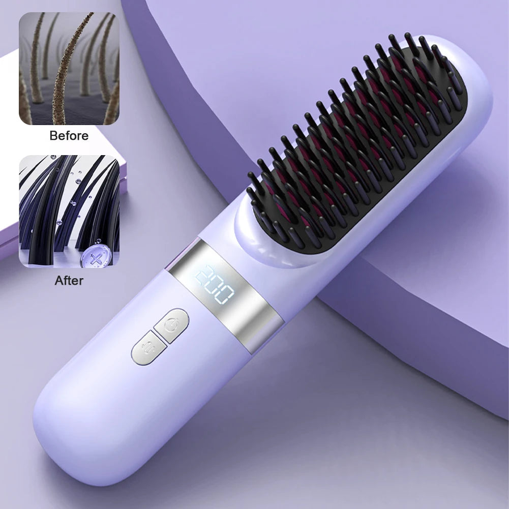 Wireless Hair Straightener Hot Comb Ceramic Heating Professional Electric Brush Smoot Hairstyle Iron Negative Ion Hair Care Comb