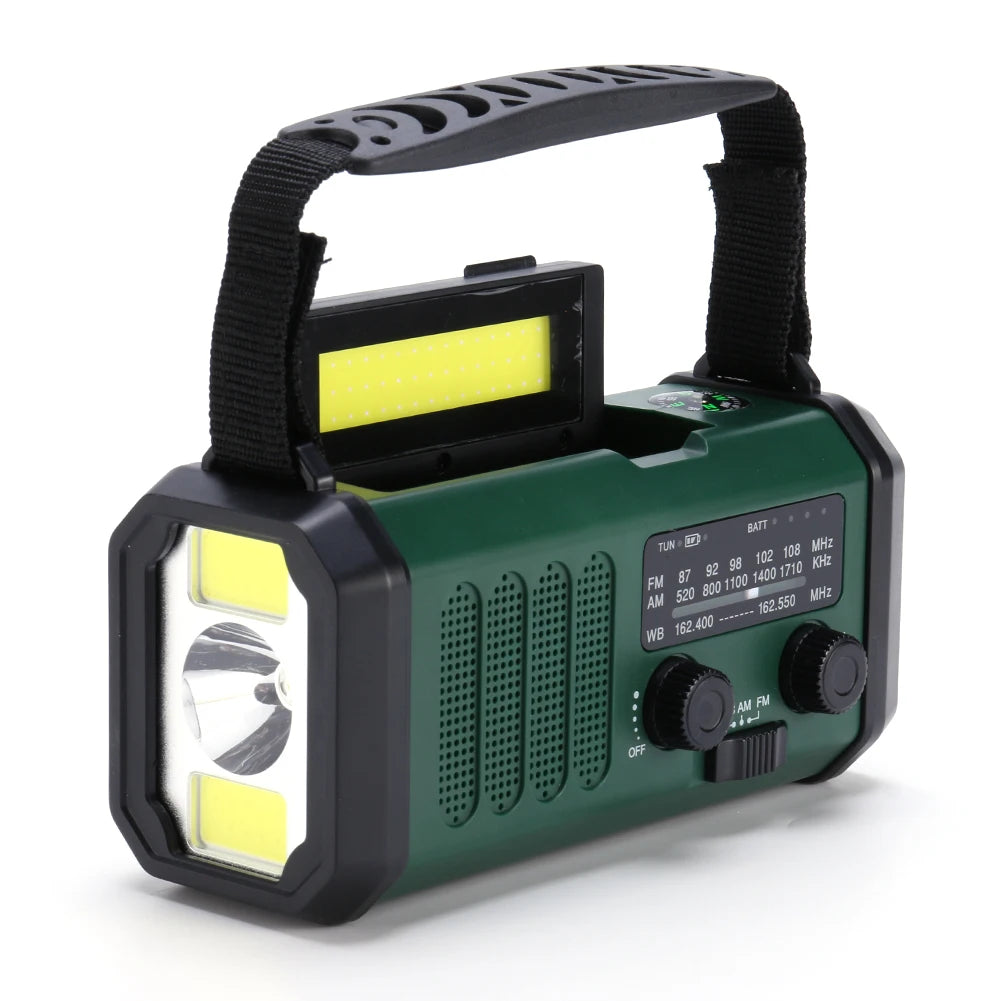 AM/FM/NOAA Weather Pocket Flashlight Radio SOS LED Emergency Radio Solar Hand Crank Powered Wind up Phone Charger Bank