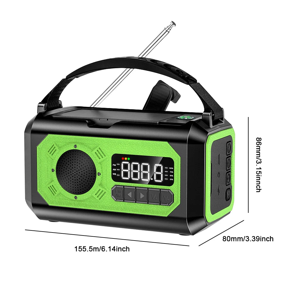 Emergency Weather Radio FM AM Hand Crank Solar Radio 2000/12000Mah Power Bank SOS Alarm with LED Flashlight for Camping Hiking
