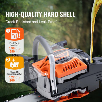 Gas Chainsaw 52CC 18"2.55HP Handheld Cordless Petrol Chainsaw for Tree Wood Branch Farm Garden Ranch Forest Cutting Use