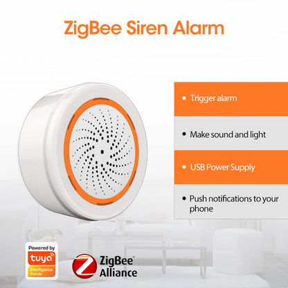 Tuya Zigbee USB Sound Light Sensor Smart Alarm Siren Offers 90Db Security Protection and Remote Control System