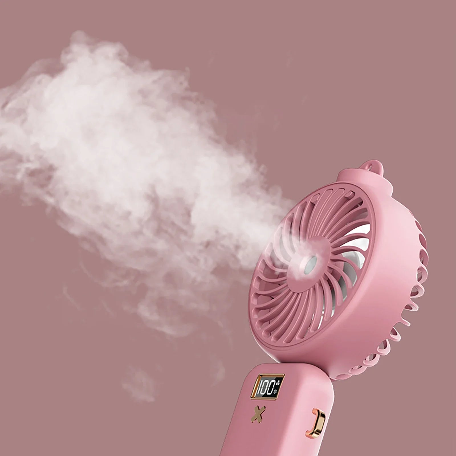 Folding Air Cooling Fan Spray Function 5W 5000Mah Smart Table Fan USB Charging Detachable Lanyard 5-Speed Mute for Summer Travel