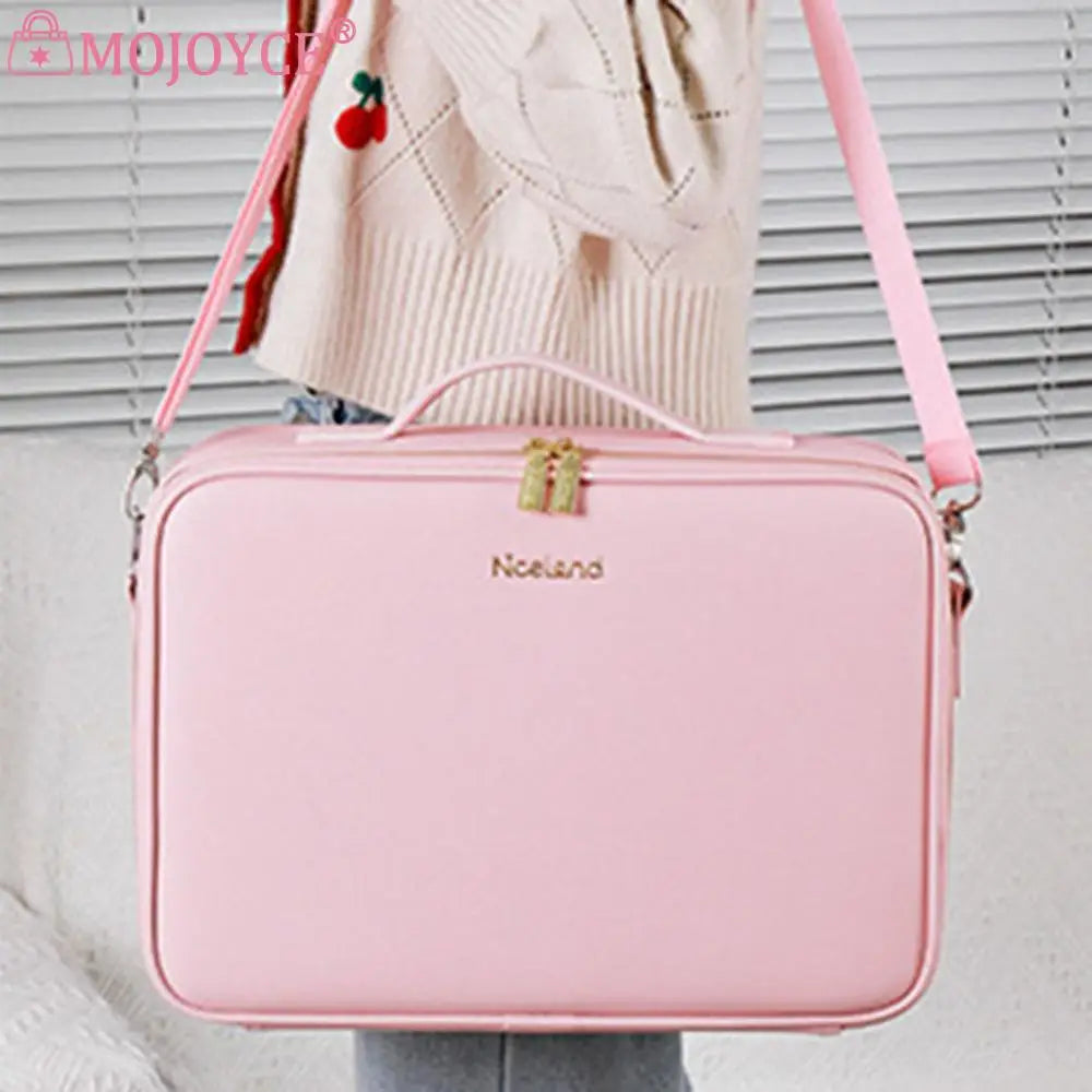 Smart LED Cosmetic Case with Mirror Women Makeup Bag Portable Large Capacity Fashion PU Leather Casual for Weekend Vacation