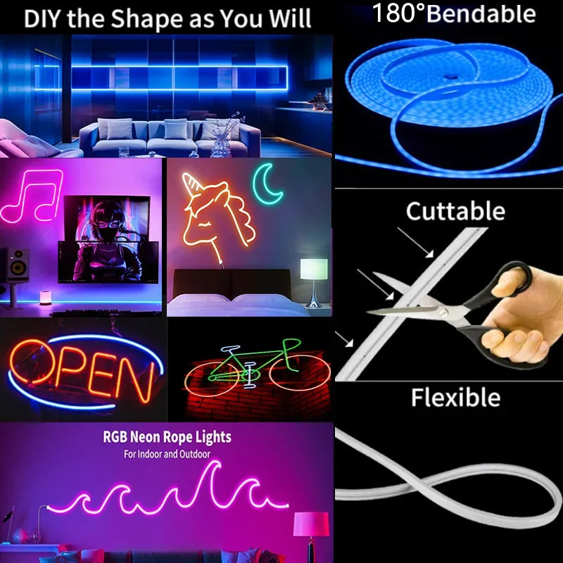 USB RGB Neon LED Strip 1M 2M 3M 5M Wifi 5V RGB Strip Work with Tuya App/Smart Life/Alexa for Game Home Neon Decor Lighting Spe