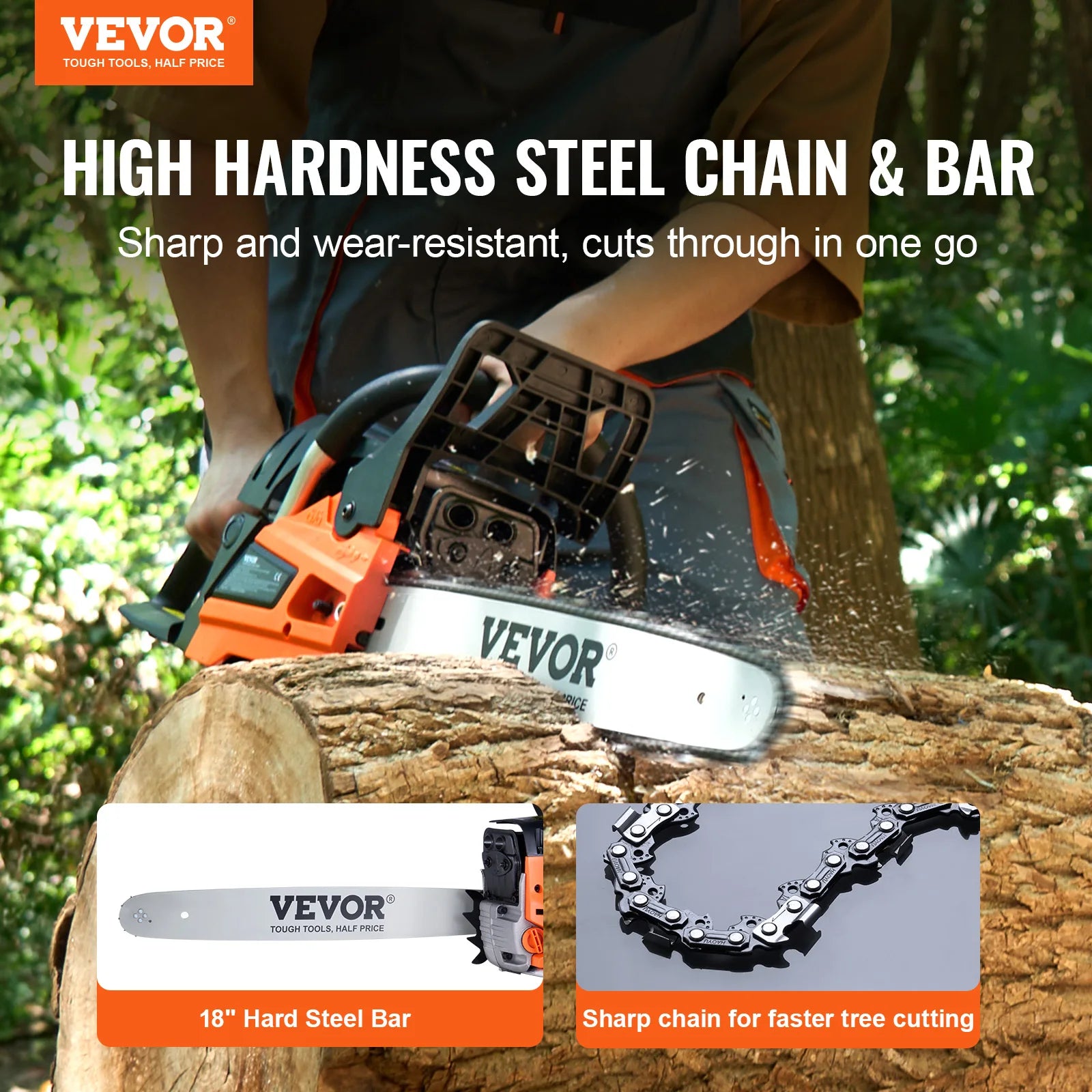 Gas Chainsaw 52CC 18"2.55HP Handheld Cordless Petrol Chainsaw for Tree Wood Branch Farm Garden Ranch Forest Cutting Use
