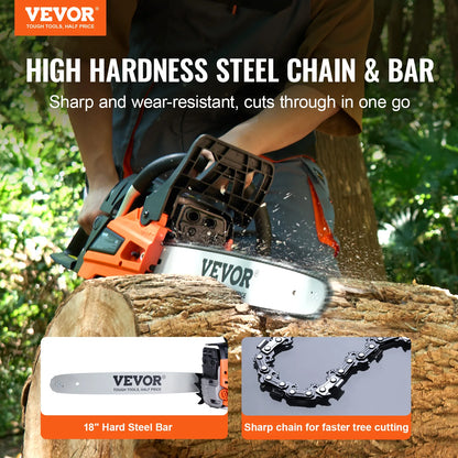 Gas Chainsaw 52CC 18"2.55HP Handheld Cordless Petrol Chainsaw for Tree Wood Branch Farm Garden Ranch Forest Cutting Use