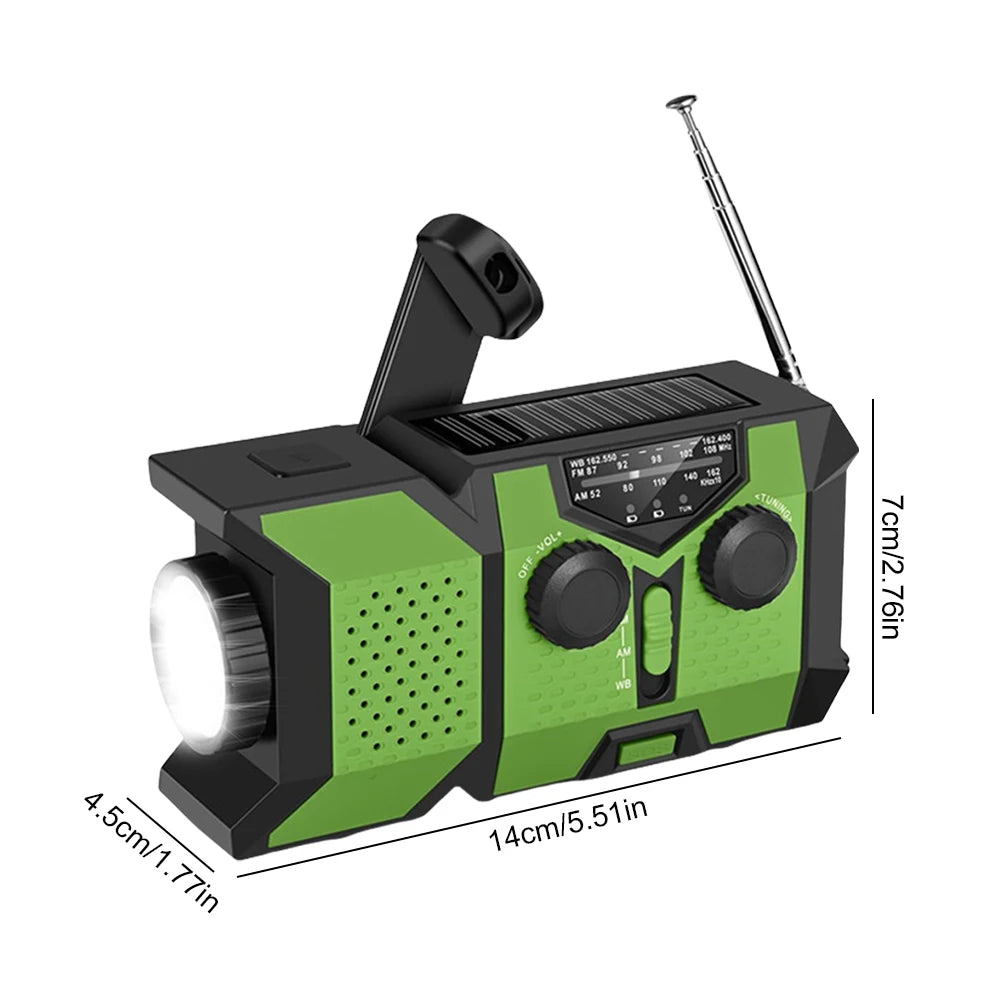 Hand Crank Emergency Radio AM/FM/WB Weather Radio with Power Bank SOS Flashlight Portable Radio for Indoor Outdoor Emergencies