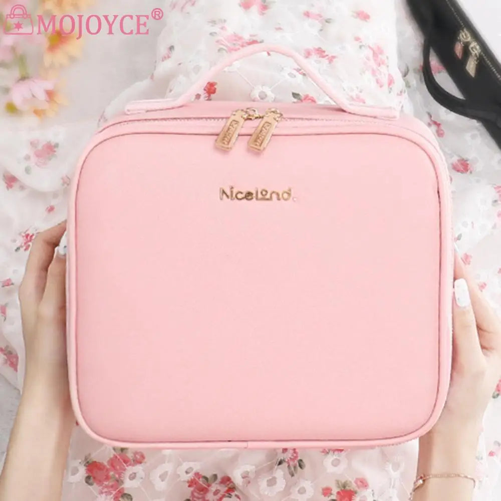 Smart LED Cosmetic Case with Mirror Women Makeup Bag Portable Large Capacity Fashion PU Leather Casual for Weekend Vacation