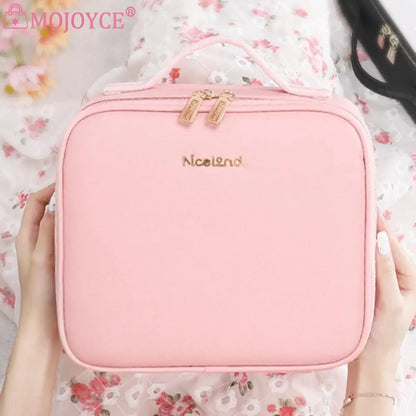 Smart LED Cosmetic Case with Mirror Women Makeup Bag Portable Large Capacity Fashion PU Leather Casual for Weekend Vacation