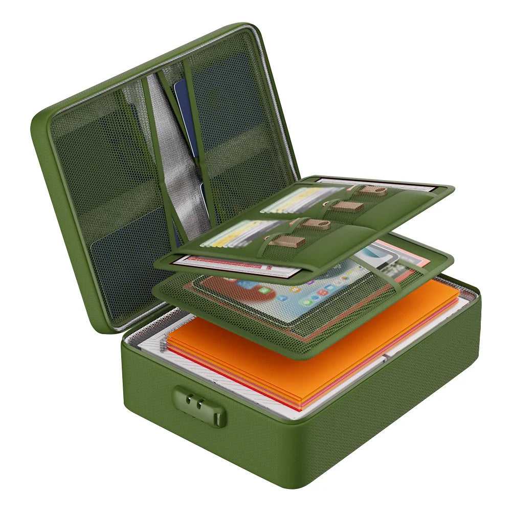 Fireproof Document Organizer with Lock Safe Storage Box Waterproof File Box for Important Documents Files and More