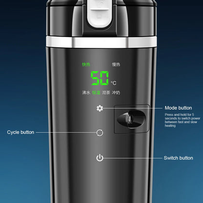 12V/24V Car Heated Smart Mug Smart Temperature Control Car Heating Cup Digital LCD Display Water Warmer Bottle 500ML Thermos Cup