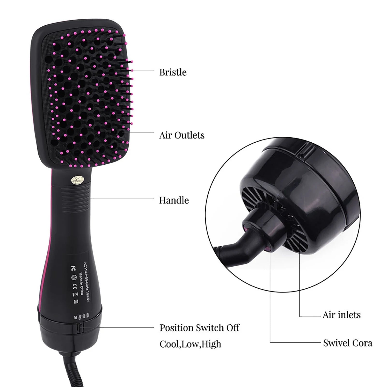 Hair Blow Dryer Hair Brush Dryer 2 in 1 Multifunctional Anion Hair Dryer Brush Comb Styler Hairdressing Tool Hair Beauty Tool