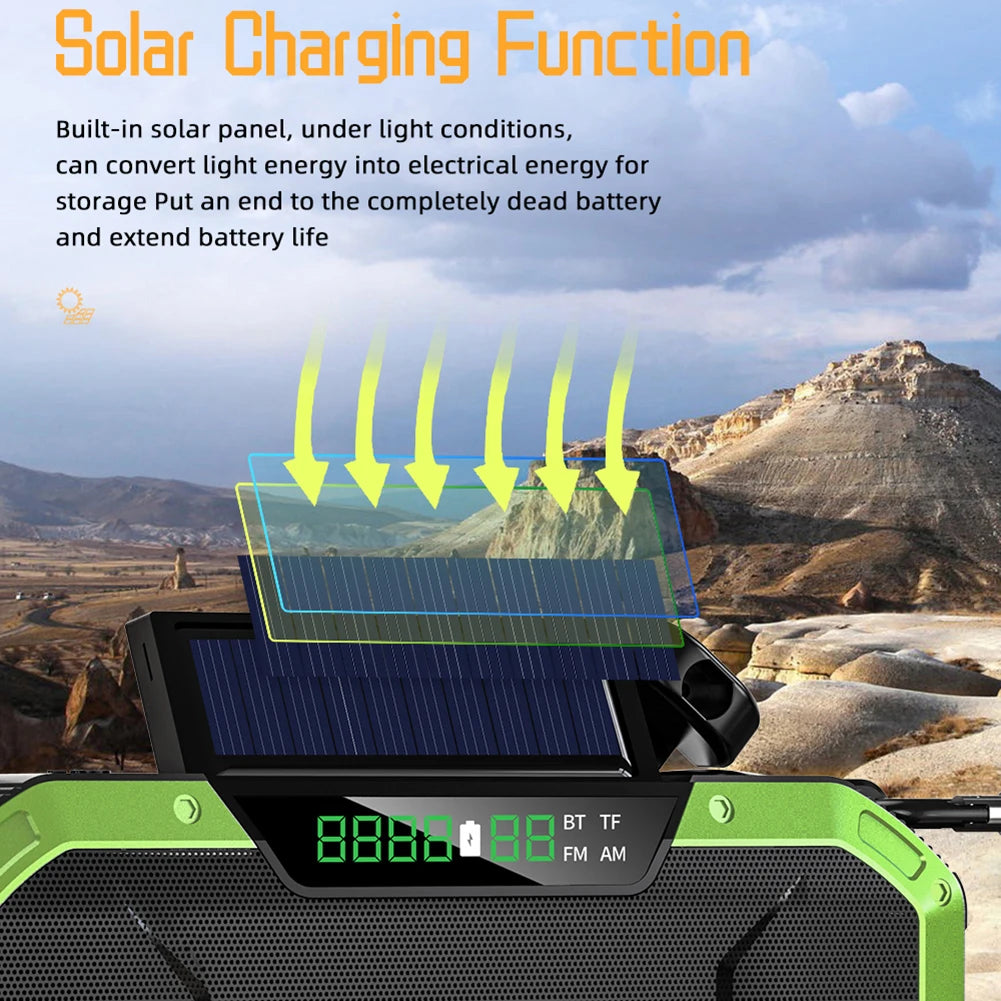 Solar Hand Crank Radio 5000Mah Power Bank Emergency Radio Bluetooth-Compatible SOS Alarm Super-Bright Flashlight for Outdoor