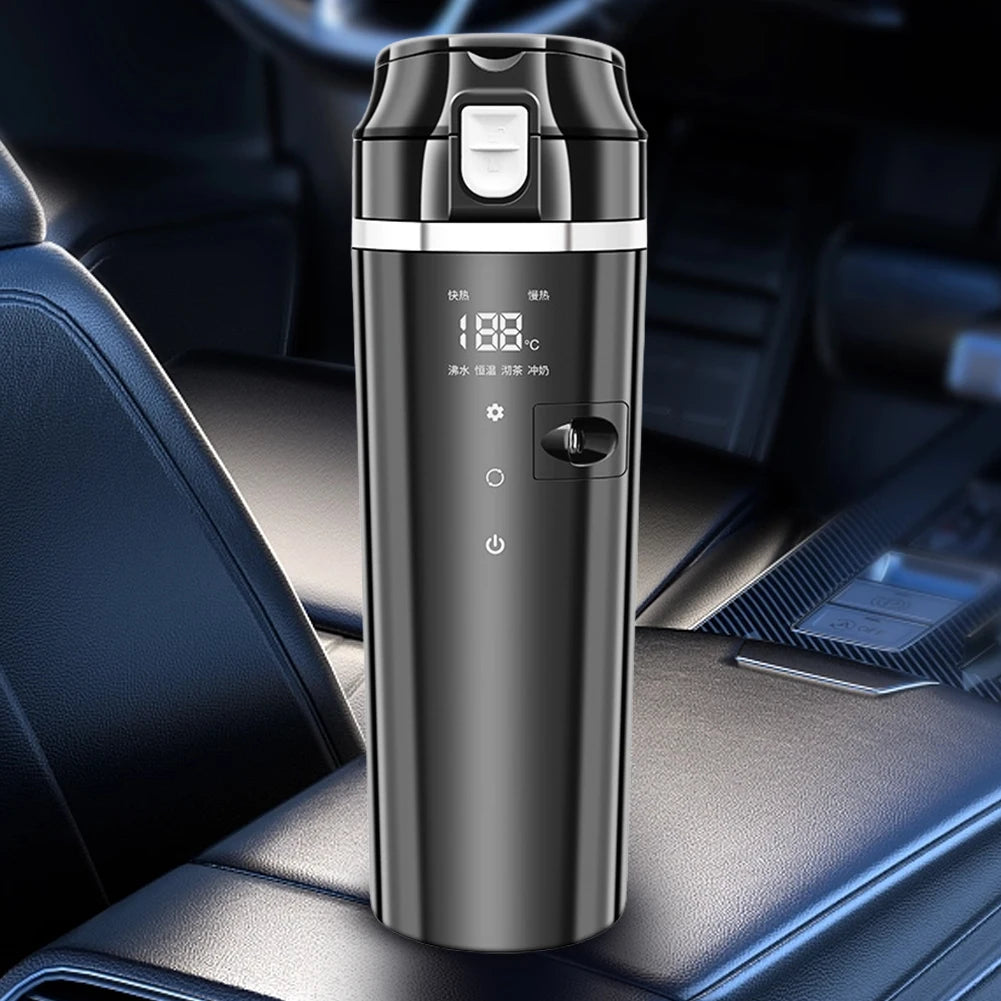 12V/24V Car Heating Cup Digital LCD Display Travel Coffee Mug Warmer Smart Temperature Control Thermos Cup Stainless Steel 500ML