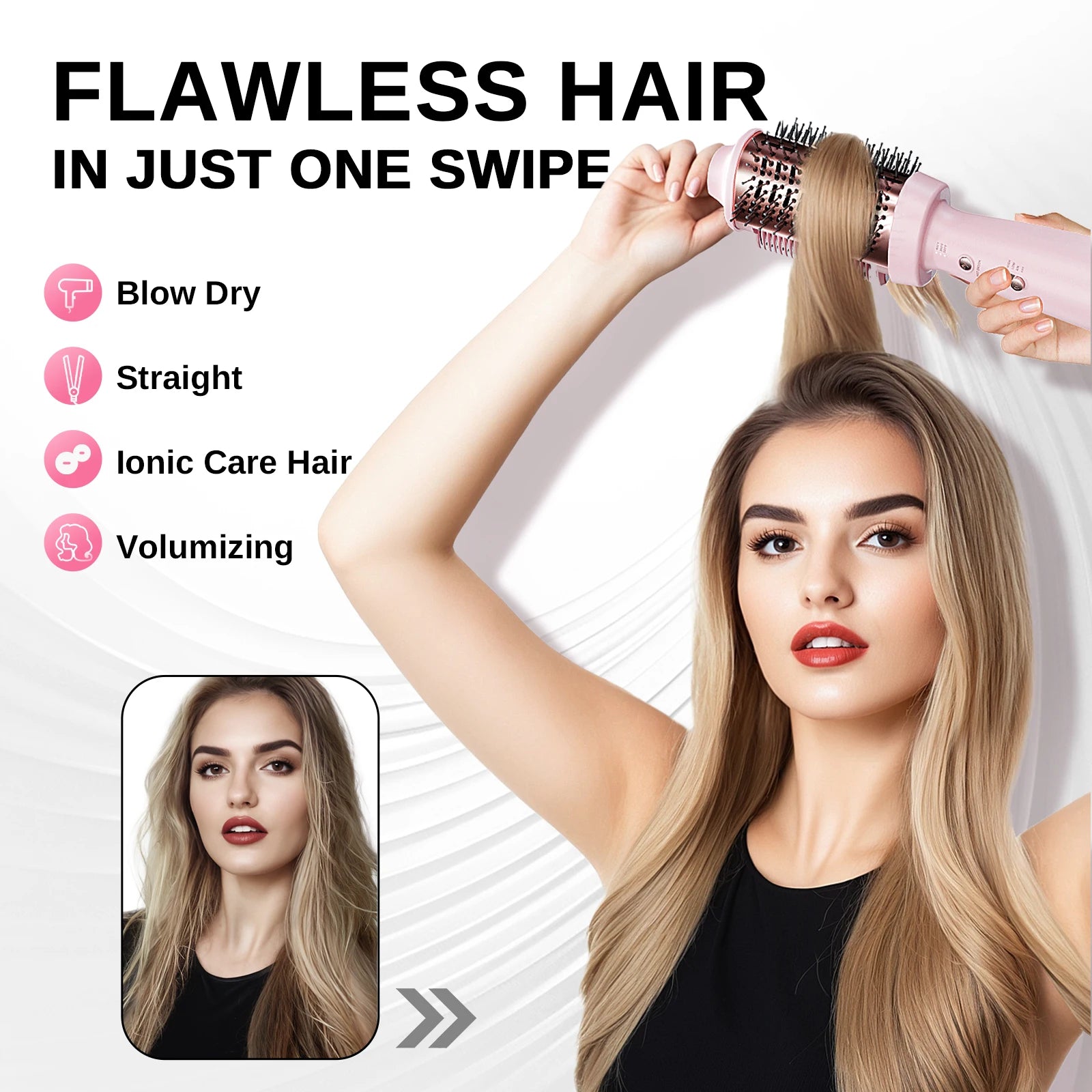 Smooth Style Heated Comb + Blow Dryer Brush,2-In-1 Hot Air Brush for One-Step Straightener Hair Dryer and Styler