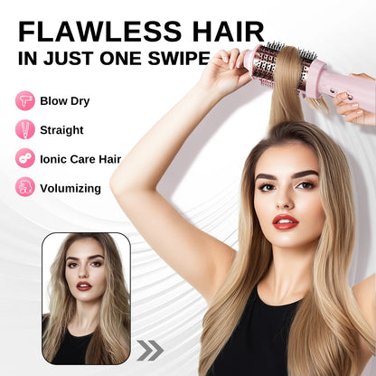 Smooth Style Heated Comb + Blow Dryer Brush,2-In-1 Hot Air Brush for One-Step Straightener Hair Dryer and Styler