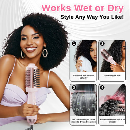 Smooth Style Heated Comb + Blow Dryer Brush,2-In-1 Hot Air Brush for One-Step Straightener Hair Dryer and Styler