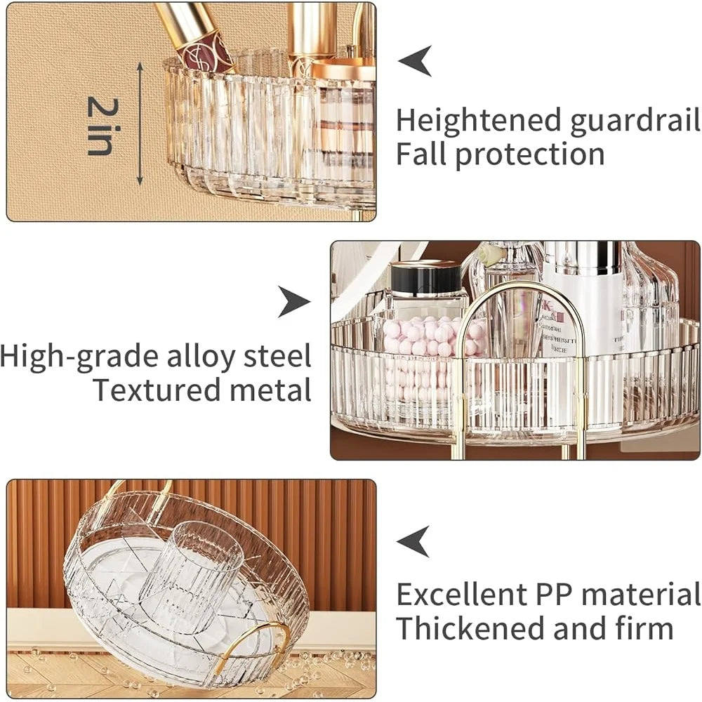 3 Tier 360° Rotating Makeup Organizer Large-Capacity Cosmetic Storage Skincare Holder Vanity Organizer Bathroom Storage Box