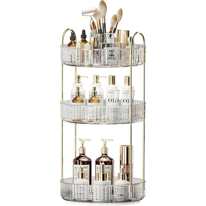 3 Tier 360° Rotating Makeup Organizer Large-Capacity Cosmetic Storage Skincare Holder Vanity Organizer Bathroom Storage Box